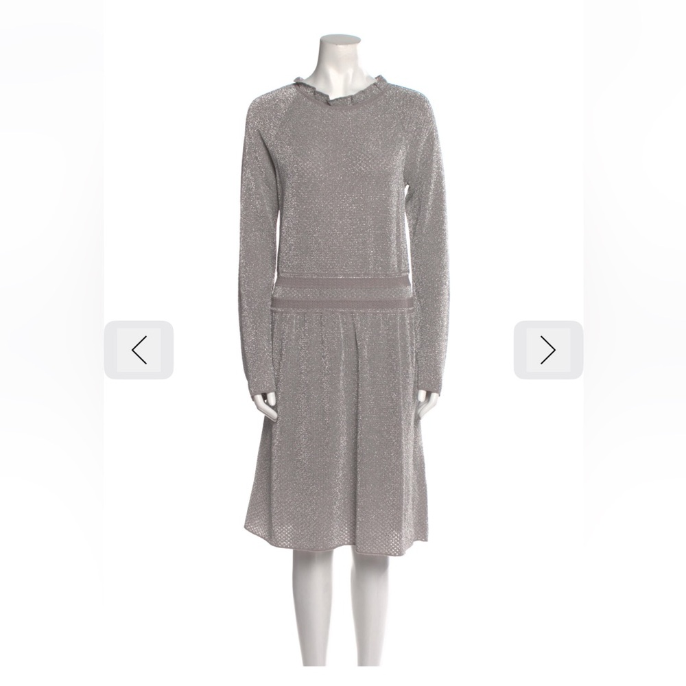 Tory Burch Shimmering Silver Long Sleeve Dress - Size M - EUC